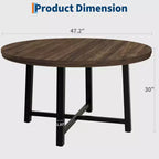Table à manger ronde de 47 pouces pour 4 personnes - Plateau en bois avec cadre en métal