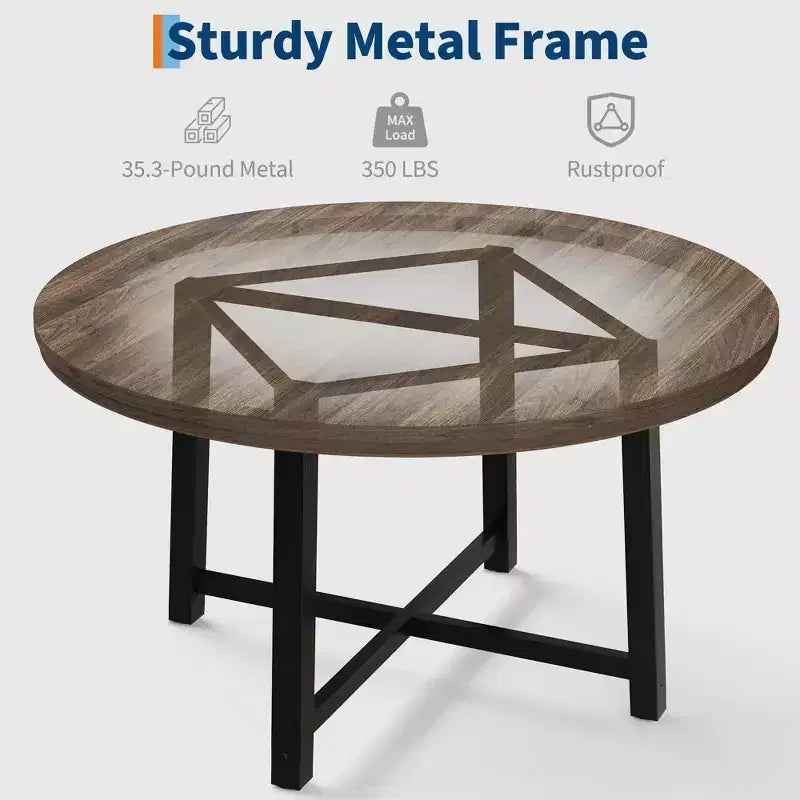 47-Inch Round Dining Table for 4 - Wood Top with Metal Frame