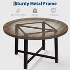Table à manger ronde de 47 pouces pour 4 personnes - Plateau en bois avec cadre en métal