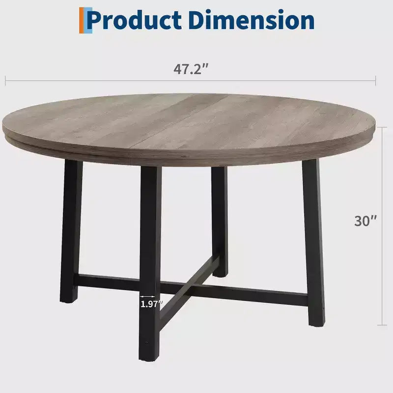47-Inch Round Dining Table for 4 - Wood Top with Metal Frame