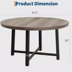 Table à manger ronde de 47 pouces pour 4 personnes - Plateau en bois avec cadre en métal