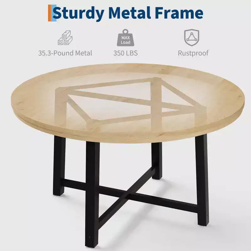 47-Inch Round Dining Table for 4 - Wood Top with Metal Frame