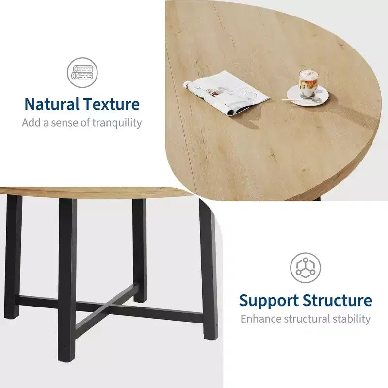47-Inch Round Dining Table for 4 - Wood Top with Metal Frame