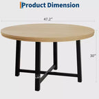 Table à manger ronde de 47 pouces pour 4 personnes - Plateau en bois avec cadre en métal