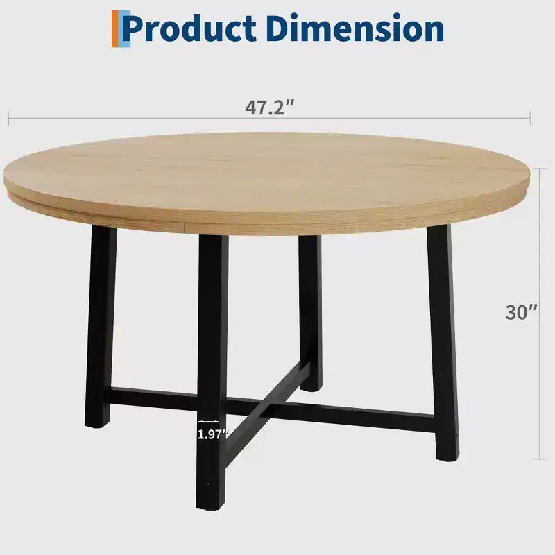 47-Inch Round Dining Table for 4 - Wood Top with Metal Frame