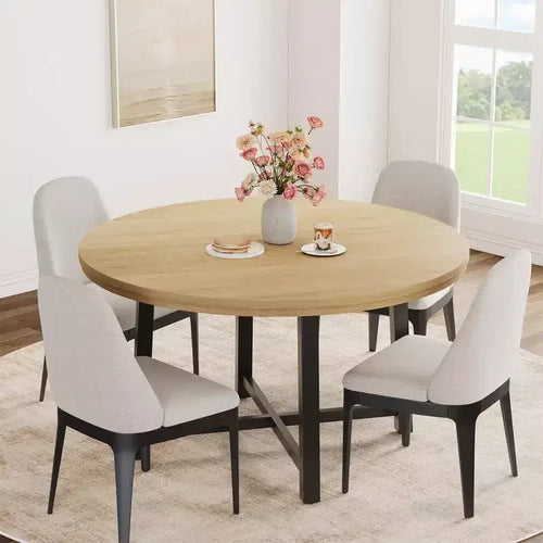 47 Round Dining Table for 4, Kitchen Dining Room Table with Sturdy Metal Frame, Wood Circle Kitchen Table for Space Saving