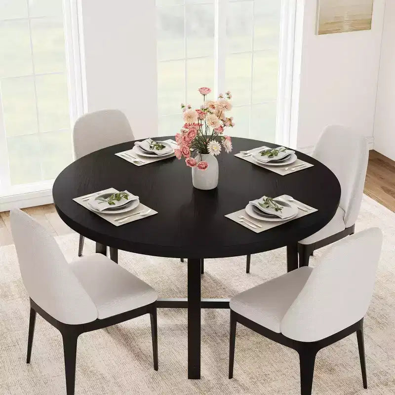 47-Inch Round Dining Table for 4 - Wood Top with Metal Frame