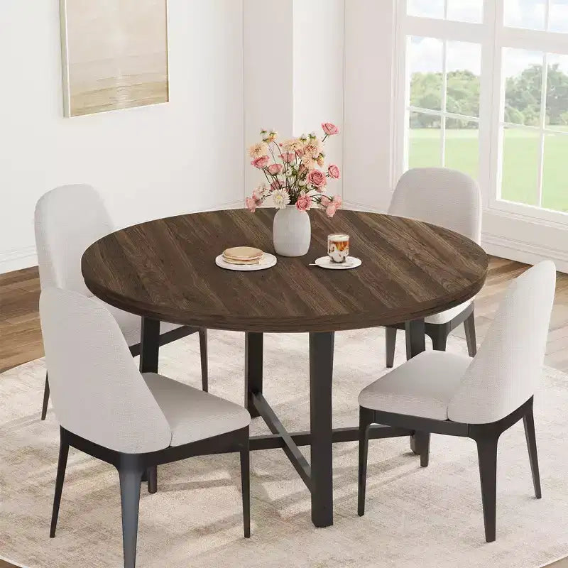 47-Inch Round Dining Table for 4 - Wood Top with Metal Frame