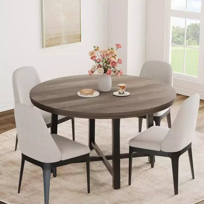 47-Inch Round Dining Table for 4 - Wood Top with Metal Frame