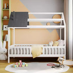 Lit cabane en bois massif de taille double avec toit et clôture, lit plateforme pour chambre d'enfant
