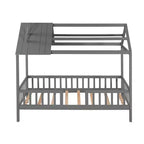 Lit cabane en bois massif de taille double avec toit et clôture, lit plateforme pour chambre d'enfant