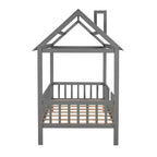 Lit cabane en bois massif de taille double avec toit et clôture, lit plateforme pour chambre d'enfant