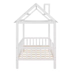 Lit cabane en bois massif de taille double avec toit et clôture, lit plateforme pour chambre d'enfant