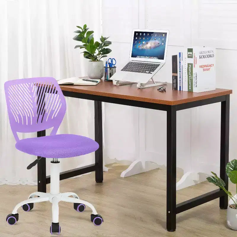 Adjustable Swivel Task Chair - Upholstered Armless Office Chair, Purple