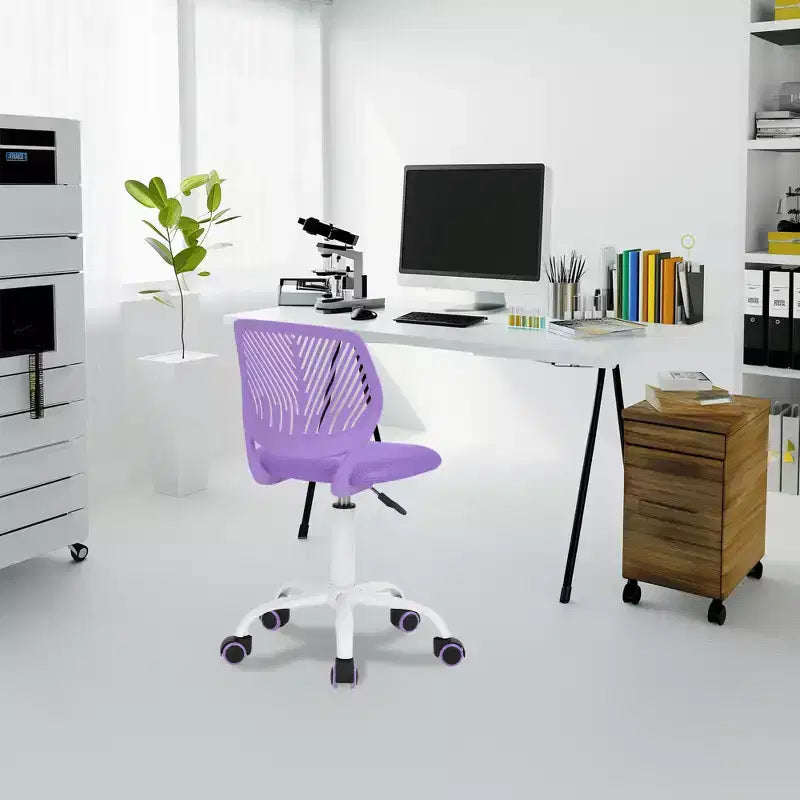 Adjustable Swivel Task Chair - Upholstered Armless Office Chair, Purple