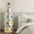 Bibliothèque rotative à 360°, étagère d'angle tournante à 4 niveaux, organisateur de présentation pour petit espace, rayonnage de rangement pour bureau, salon, blanc