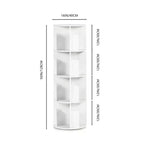 Bibliothèque rotative à 360°, étagère d'angle tournante à 4 niveaux, organisateur de présentation pour petit espace, rayonnage de rangement pour bureau, salon, blanc