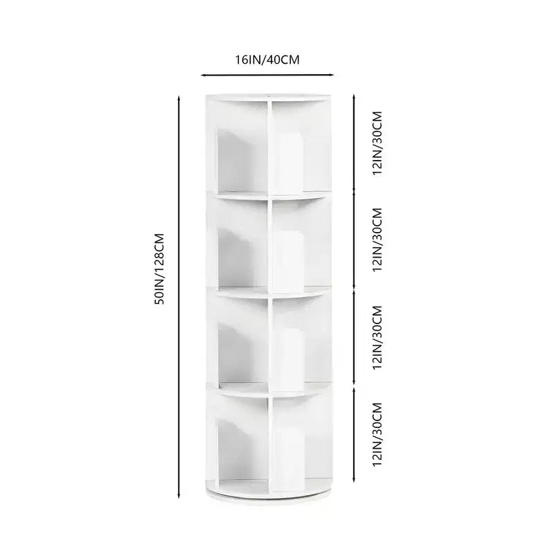 360 Rotating Bookcase, 4-Tier Spinning Corner Book Shelf, Display Organizer for Small Space, Storage Rack for Office, Living Room, White