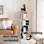 Bibliothèque rotative à 360°, étagère d'angle tournante à 4 niveaux, organisateur de présentation pour petit espace, rayonnage de rangement pour bureau, salon, blanc