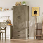 Kitchen Pantry Cabinet with 2 Drawers, Farmhouse Tall Storage Cabinet, Wood Food Pantry with Barn Doors and Adjustable Shelves Versatile Storage