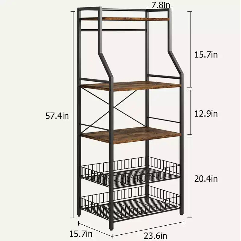 5-Tier Kitchen Baker's Rack with Storage Shelves and Hooks, Metal Frame Microwave Stand and Coffee Bar Station