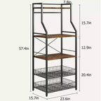 Étagère de Boulanger de Cuisine à 5 Niveaux avec Étagères de Rangement et Crochets, Support à Micro-ondes et Station de Bar à Café à Cadre Métallique