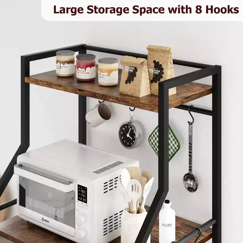 5-Tier Kitchen Baker's Rack with Storage Shelves and Hooks, Metal Frame Microwave Stand and Coffee Bar Station