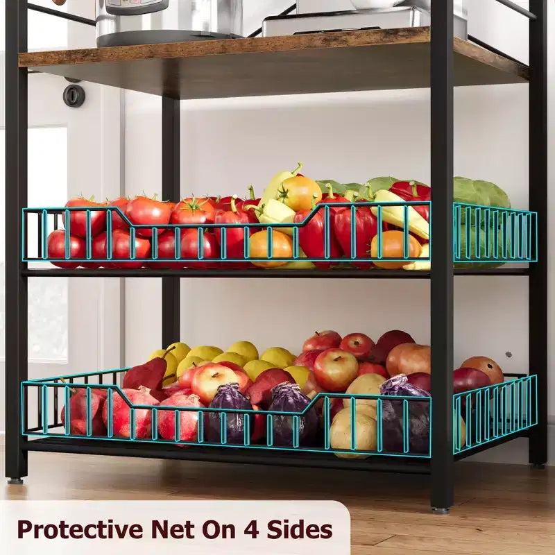 5-Tier Kitchen Baker's Rack with Storage Shelves and Hooks, Metal Frame Microwave Stand and Coffee Bar Station