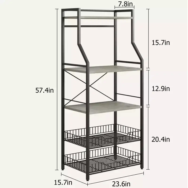 5-Tier Kitchen Baker's Rack with Storage Shelves and Hooks, Metal Frame Microwave Stand and Coffee Bar Station
