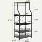 Étagère de Boulanger de Cuisine à 5 Niveaux avec Étagères de Rangement et Crochets, Support à Micro-ondes et Station de Bar à Café à Cadre Métallique