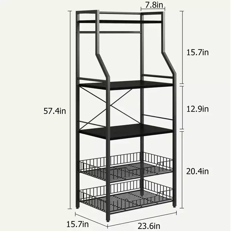 5-Tier Kitchen Baker's Rack with Storage Shelves and Hooks, Metal Frame Microwave Stand and Coffee Bar Station