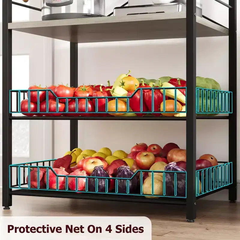 5-Tier Kitchen Baker's Rack with Storage Shelves and Hooks, Metal Frame Microwave Stand and Coffee Bar Station