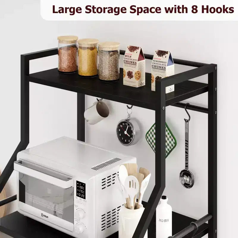 5-Tier Kitchen Baker's Rack with Storage Shelves and Hooks, Metal Frame Microwave Stand and Coffee Bar Station