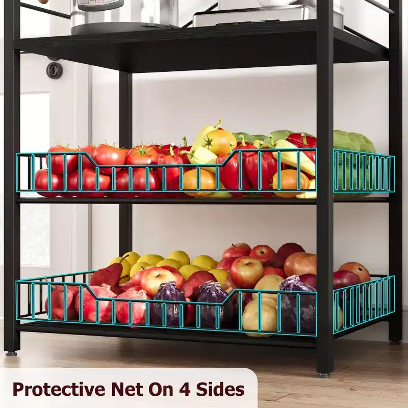 5-Tier Kitchen Baker's Rack with Storage Shelves and Hooks, Metal Frame Microwave Stand and Coffee Bar Station