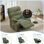 Fauteuil inclinable, pivotant et massant avec fonction chauffante et repose-pieds, Fauteuil planeur en lin pour adultes avec poche latérale et 2 porte-gobelets