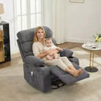 Fauteuil inclinable, pivotant et massant avec fonction chauffante et repose-pieds, Fauteuil planeur en lin pour adultes avec poche latérale et 2 porte-gobelets