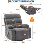 Fauteuil inclinable, pivotant et massant avec fonction chauffante et repose-pieds, Fauteuil planeur en lin pour adultes avec poche latérale et 2 porte-gobelets