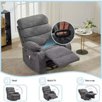 Fauteuil inclinable, pivotant et massant avec fonction chauffante et repose-pieds, Fauteuil planeur en lin pour adultes avec poche latérale et 2 porte-gobelets