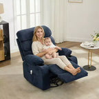 Fauteuil inclinable, pivotant et massant avec fonction chauffante et repose-pieds, Fauteuil planeur en lin pour adultes avec poche latérale et 2 porte-gobelets