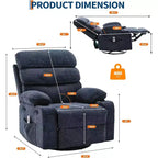 Fauteuil inclinable, pivotant et massant avec fonction chauffante et repose-pieds, Fauteuil planeur en lin pour adultes avec poche latérale et 2 porte-gobelets