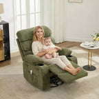 Fauteuil inclinable, pivotant et massant avec fonction chauffante et repose-pieds, Fauteuil planeur en lin pour adultes avec poche latérale et 2 porte-gobelets