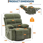 Fauteuil inclinable, pivotant et massant avec fonction chauffante et repose-pieds, Fauteuil planeur en lin pour adultes avec poche latérale et 2 porte-gobelets