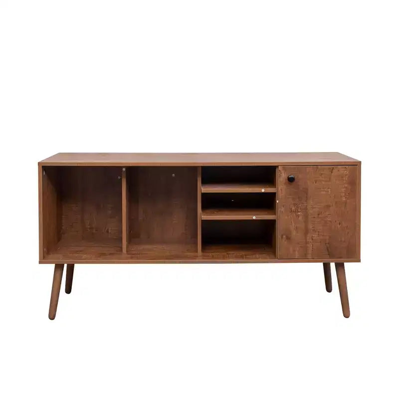 TV Stand Console Table With 1 Storage Cabinet and 3 Open Shelves for Living Room