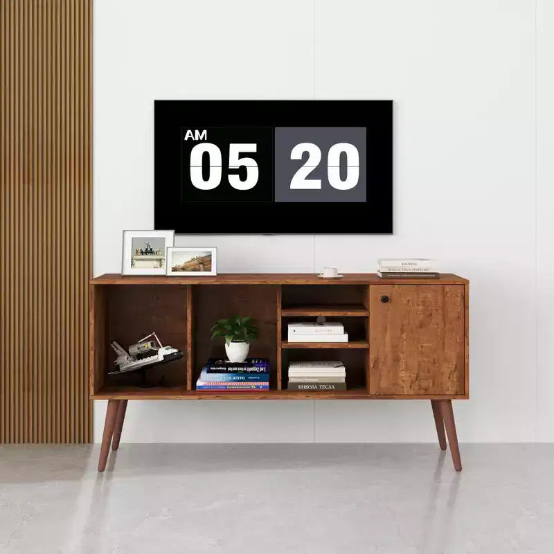 TV Stand Console Table With 1 Storage Cabinet and 3 Open Shelves for Living Room
