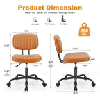 Chaise de bureau sans accoudoirs en similicuir, pivotante à 360°, réglable en hauteur 17,71-21,45