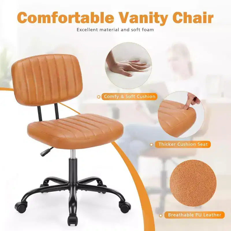 Armless PU Leather Office Chair 360 Swivel Height Adjustable 17.71-21.45