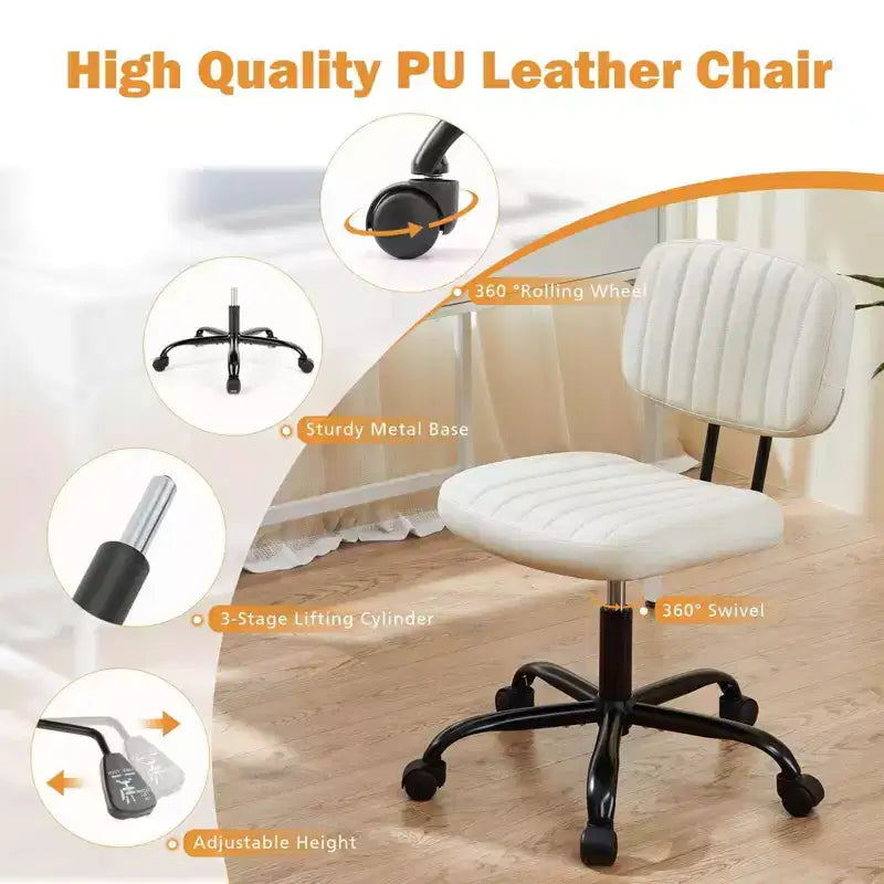Armless PU Leather Office Chair 360 Swivel Height Adjustable 17.71-21.45