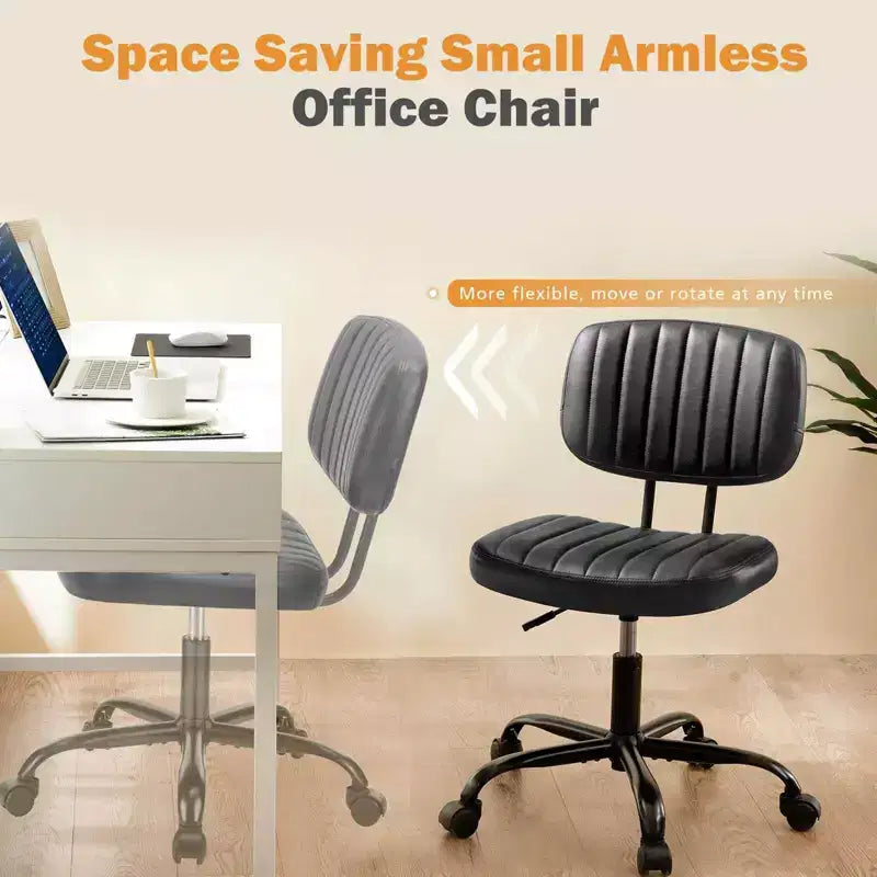 Armless PU Leather Office Chair 360 Swivel Height Adjustable 17.71-21.45