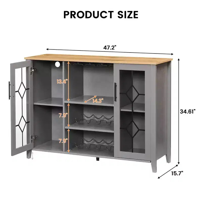 Wine Bar Cabinet with LED Lights, Liquor Cabinet with Glass & Bottle Rack, Coffee Bar Sideboard Buffet Storage for Dining Room