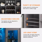 Meuble Bar à Vin avec Lumières LED, Meuble à Alcool avec Porte-Verres et Porte-Bouteilles, Buffet de Rangement pour Salle à Manger